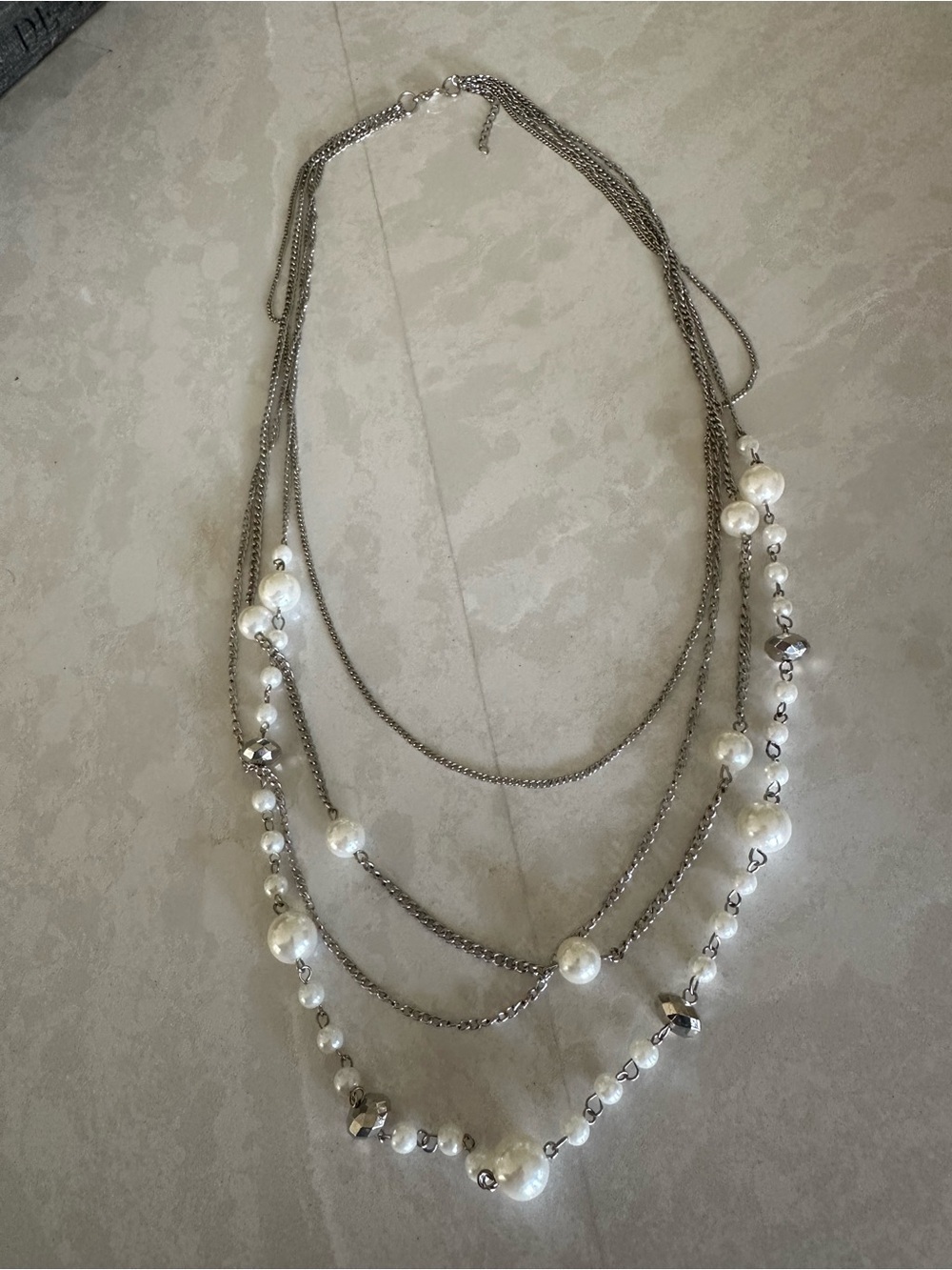 Multi-Strand Silver and Pearl Necklace